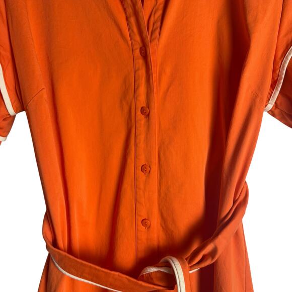 Alexis Rhodes Orange Short Sleeve Belted Tie Waist Midi Shirt Dress Size Large - Picture 9 of 16